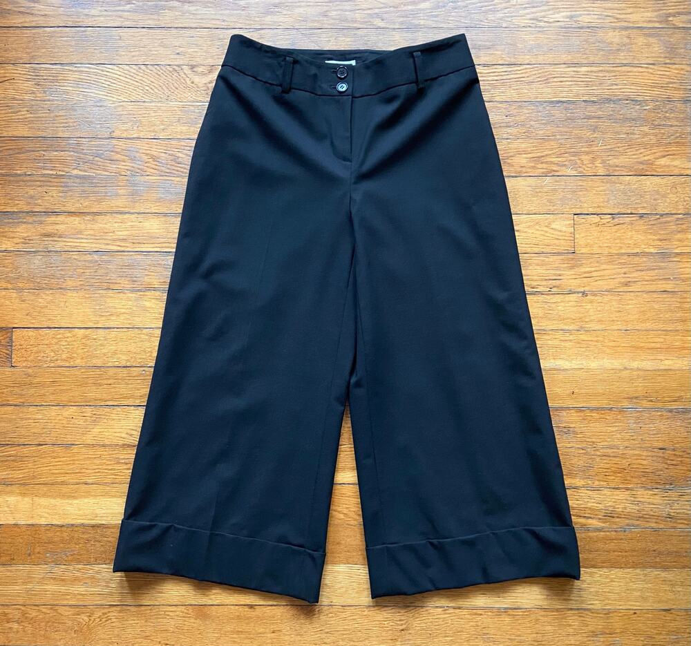 Ann Taylor LOFT 'Julie' Black Wool Wide Leg Cuffed Pants sz 4